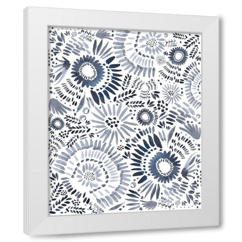 Blue Floral Fun White Modern Wood Framed Art Print by Straatsma, Leah