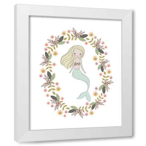 Mermaid And Florals White Modern Wood Framed Art Print by Straatsma, Leah