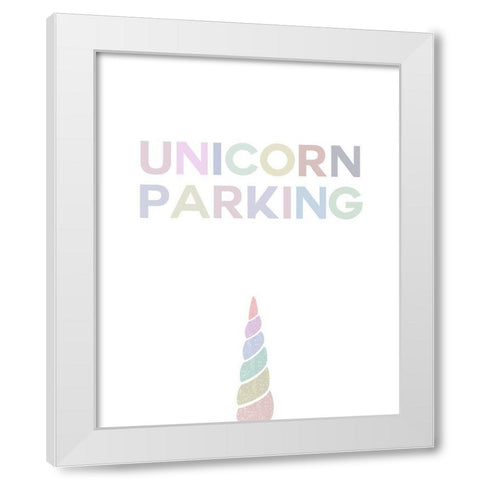 Unicorn Parking White Modern Wood Framed Art Print by Straatsma, Leah