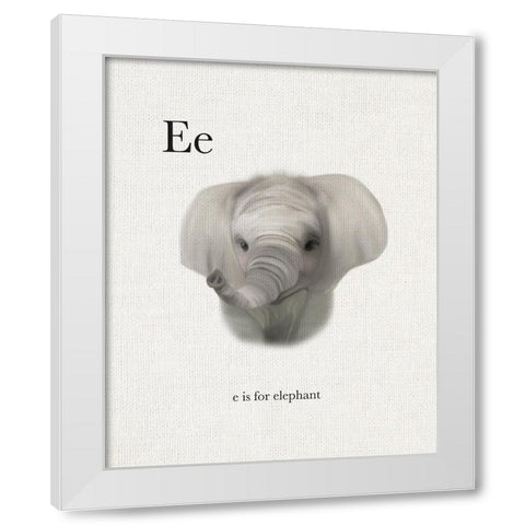 E is for Elephant White Modern Wood Framed Art Print by Straatsma, Leah