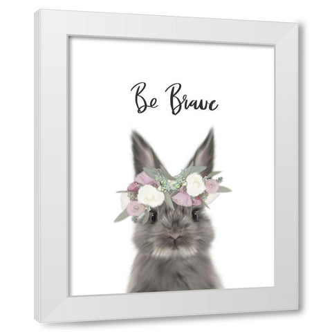 Floral Bunny Be Brave White Modern Wood Framed Art Print by Straatsma, Leah
