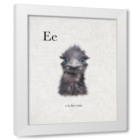 E is for Emu White Modern Wood Framed Art Print by Straatsma, Leah