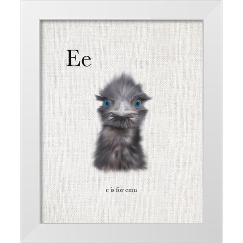 E is for Emu White Modern Wood Framed Art Print by Straatsma, Leah