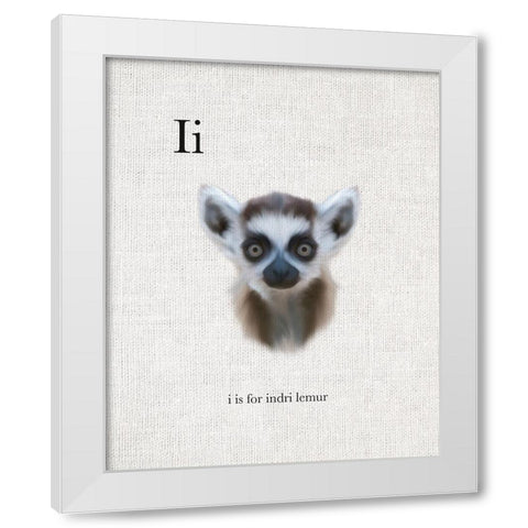 I is for Indri Lemur White Modern Wood Framed Art Print by Straatsma, Leah