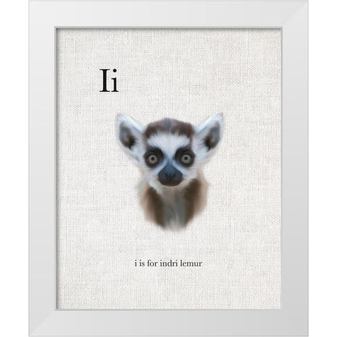 I is for Indri Lemur White Modern Wood Framed Art Print by Straatsma, Leah