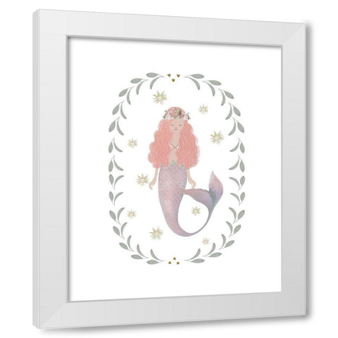 Pink Mermaid White Modern Wood Framed Art Print by Straatsma, Leah