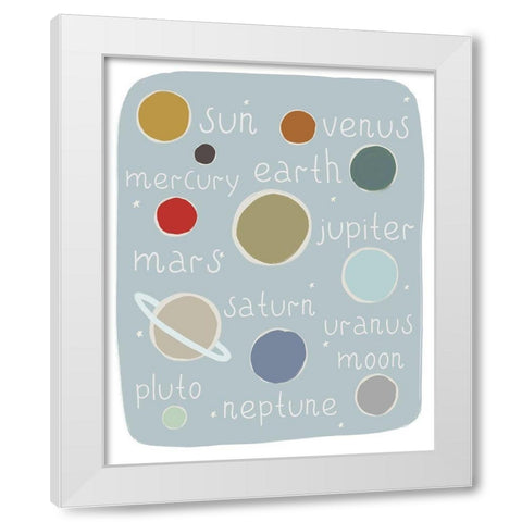 Planets Circles and Stars White Modern Wood Framed Art Print by Straatsma, Leah