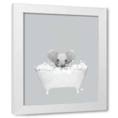 Elephant Blue Bath White Modern Wood Framed Art Print by Straatsma, Leah
