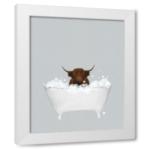 Highland Cow Blue Bath White Modern Wood Framed Art Print by Straatsma, Leah