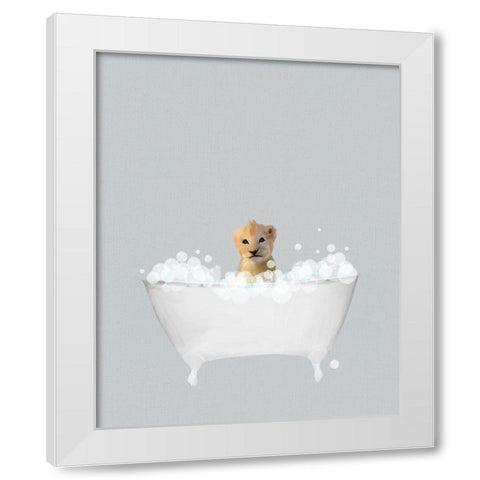 Lion Blue Bath White Modern Wood Framed Art Print by Straatsma, Leah