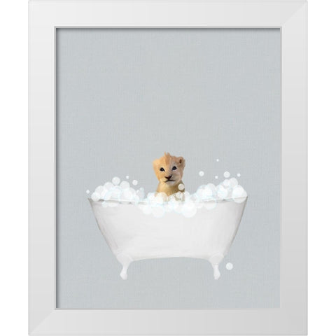 Lion Blue Bath White Modern Wood Framed Art Print by Straatsma, Leah