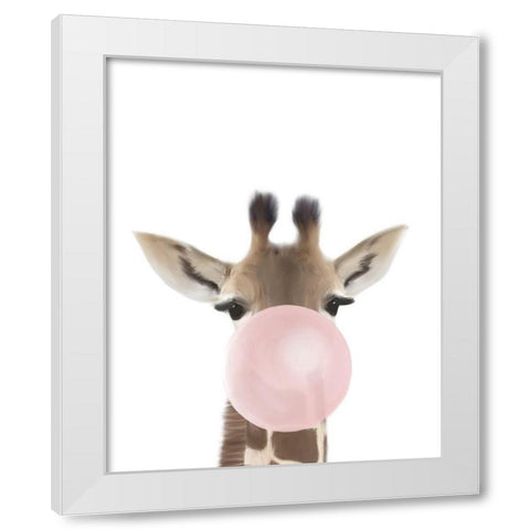 Giraffe Bubble Gum White Modern Wood Framed Art Print by Straatsma, Leah