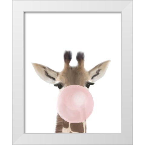 Giraffe Bubble Gum White Modern Wood Framed Art Print by Straatsma, Leah