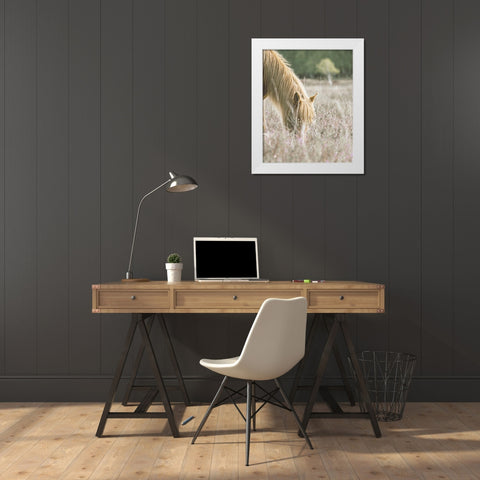 Golden Horse In Meadow White Modern Wood Framed Art Print by Straatsma, Leah