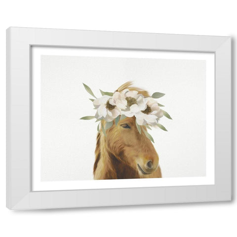 Floral Horse White Modern Wood Framed Art Print by Straatsma, Leah