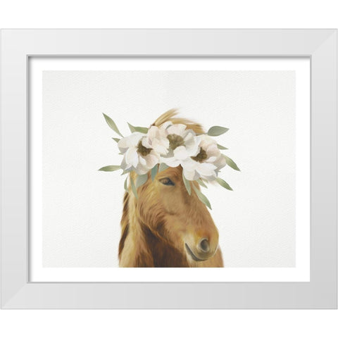 Floral Horse White Modern Wood Framed Art Print by Straatsma, Leah