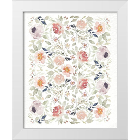 Watercolor Florals Pattern White Modern Wood Framed Art Print by Straatsma, Leah