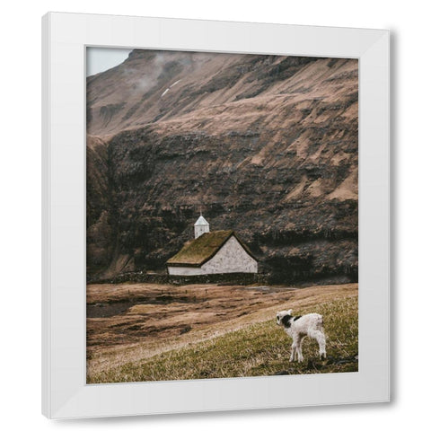 Moody Lanscape with Sheep and Chapel Barn White Modern Wood Framed Art Print by Straatsma, Leah