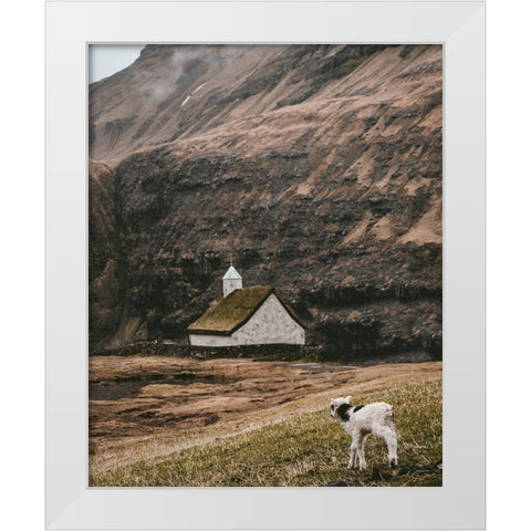 Moody Lanscape with Sheep and Chapel Barn White Modern Wood Framed Art Print by Straatsma, Leah