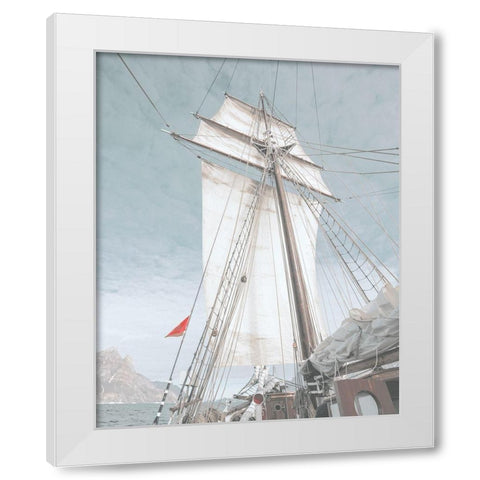 Giant Ship With Sail and Mountain White Modern Wood Framed Art Print by Straatsma, Leah