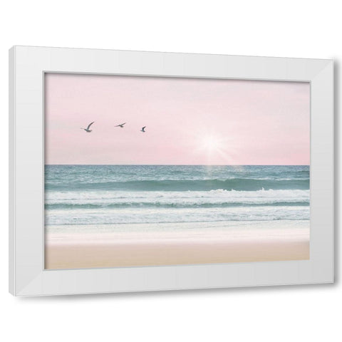 Pinky Beach With Birds White Modern Wood Framed Art Print by Straatsma, Leah