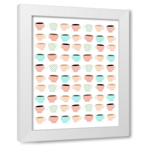 Coffee Mug Pattern White Modern Wood Framed Art Print by Straatsma, Leah