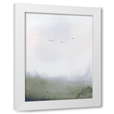 Birds Flying Over a Field 1 White Modern Wood Framed Art Print by Straatsma, Leah