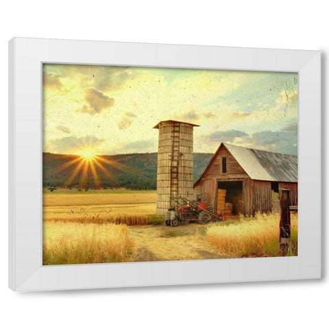 Textured Barn and Sunset White Modern Wood Framed Art Print by Straatsma, Leah