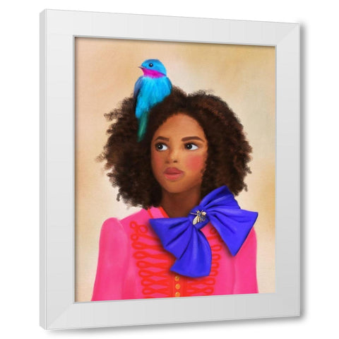 Lucy And Her Bird Millie White Modern Wood Framed Art Print by Straatsma, Leah