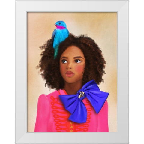 Lucy And Her Bird Millie White Modern Wood Framed Art Print by Straatsma, Leah