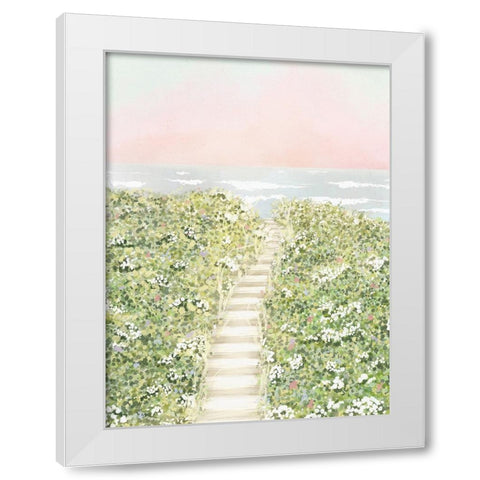 Floral Path To The Beach White Modern Wood Framed Art Print by Straatsma, Leah