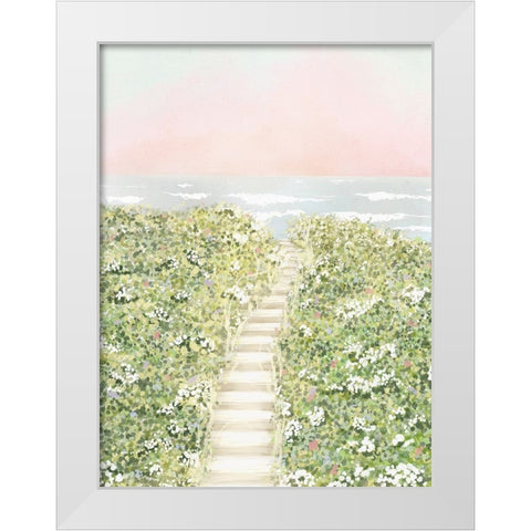 Floral Path To The Beach White Modern Wood Framed Art Print by Straatsma, Leah