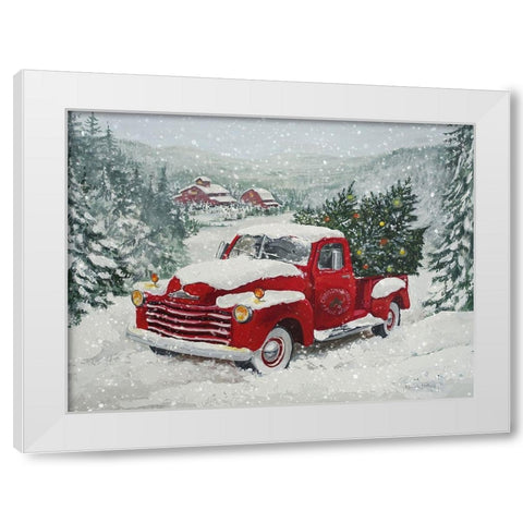 X-Mas Truck Pine Wood White Modern Wood Framed Art Print by Holzner, Renate