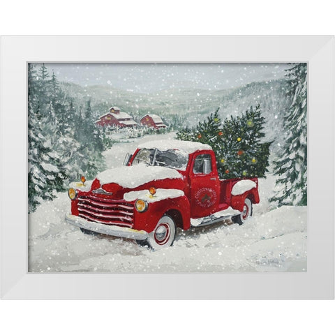 X-Mas Truck Pine Wood White Modern Wood Framed Art Print by Holzner, Renate