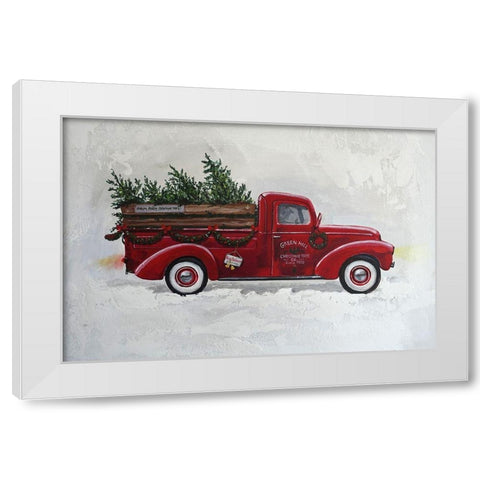 X-Mas Truck Green Hill White Modern Wood Framed Art Print by Holzner, Renate