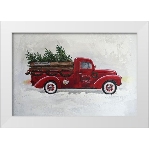 X-Mas Truck Green Hill White Modern Wood Framed Art Print by Holzner, Renate