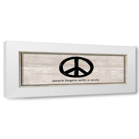 Peace Begins With A Smile White Modern Wood Framed Art Print by May