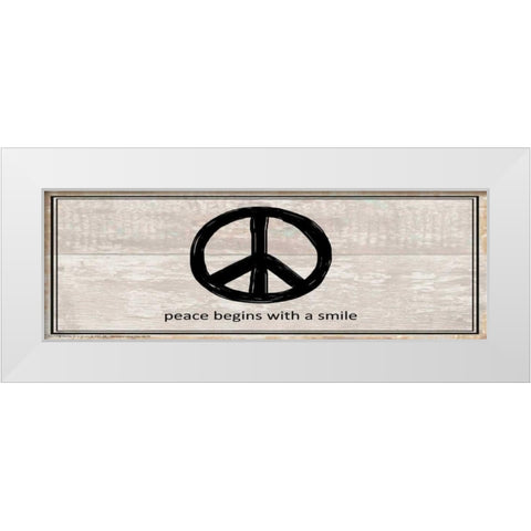 Peace Begins With A Smile White Modern Wood Framed Art Print by May