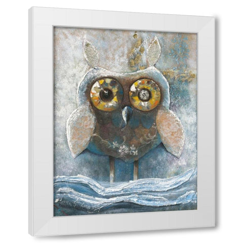 Wide Eyed Owl 82560 White Modern Wood Framed Art Print by May