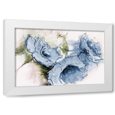 Animated Blue Flora White Modern Wood Framed Art Print by May