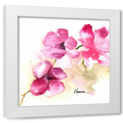 Pink Posies White Modern Wood Framed Art Print by May