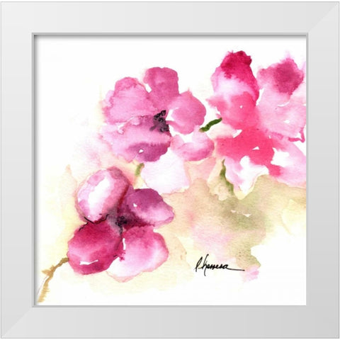 Pink Posies White Modern Wood Framed Art Print by May