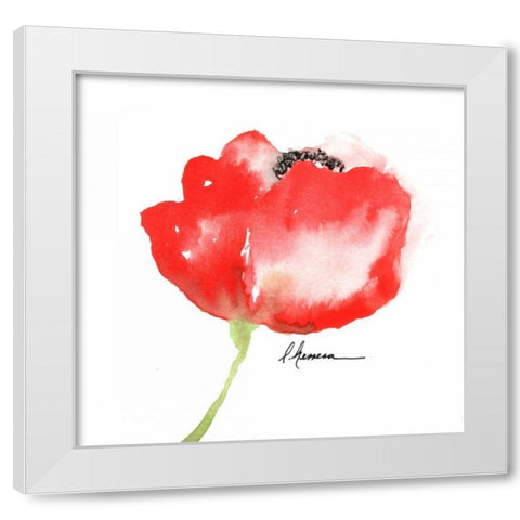 Little Red Amapola White Modern Wood Framed Art Print by May