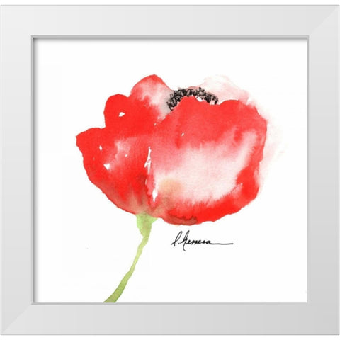 Little Red Amapola White Modern Wood Framed Art Print by May