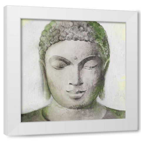 Peaceful Buddha Green White Modern Wood Framed Art Print by Isabella