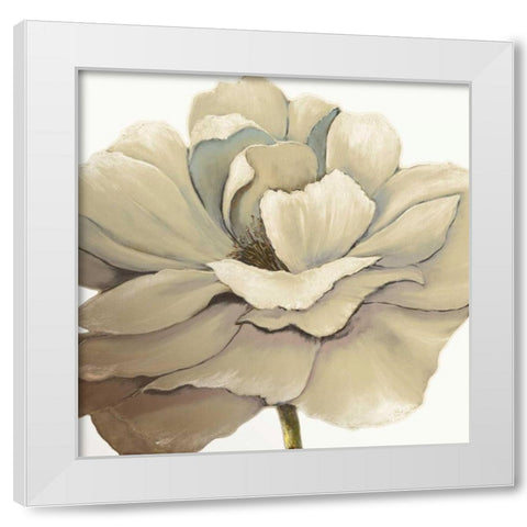 Cream Silken Bloom Withaar White Modern Wood Framed Art Print by KUMA