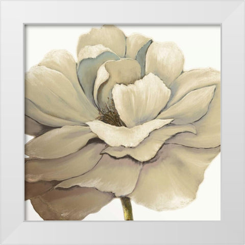 Cream Silken Bloom Withaar White Modern Wood Framed Art Print by KUMA