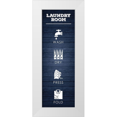 Laundry Navy Wood 1 White Modern Wood Framed Art Print by Hogan, Melody