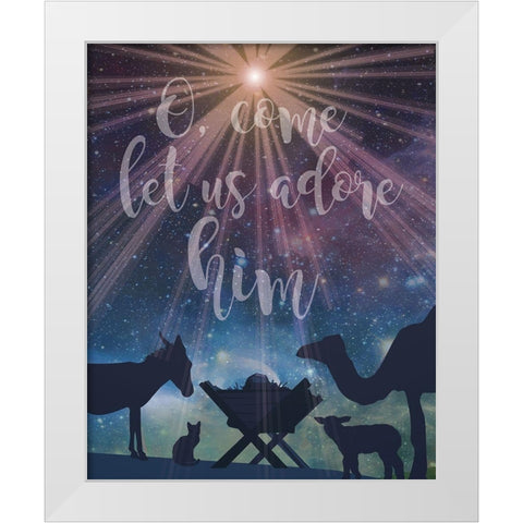 Christmas Manger Adore White Modern Wood Framed Art Print by Hogan, Melody