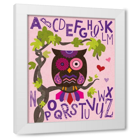 Owl Set Numlet Pinks 1 White Modern Wood Framed Art Print by Hogan, Melody